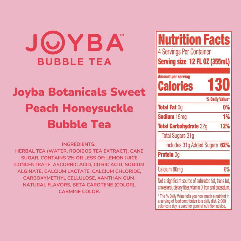 slide 5 of 7, JOYBA Sweet Peach Honeysuckle with Botanicals Bubble Tea - 4pk/12 fl oz Cups, 4 ct; 12 fl oz