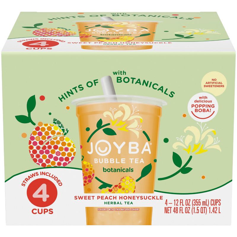 slide 1 of 7, JOYBA Sweet Peach Honeysuckle with Botanicals Bubble Tea - 4pk/12 fl oz Cups, 4 ct; 12 fl oz
