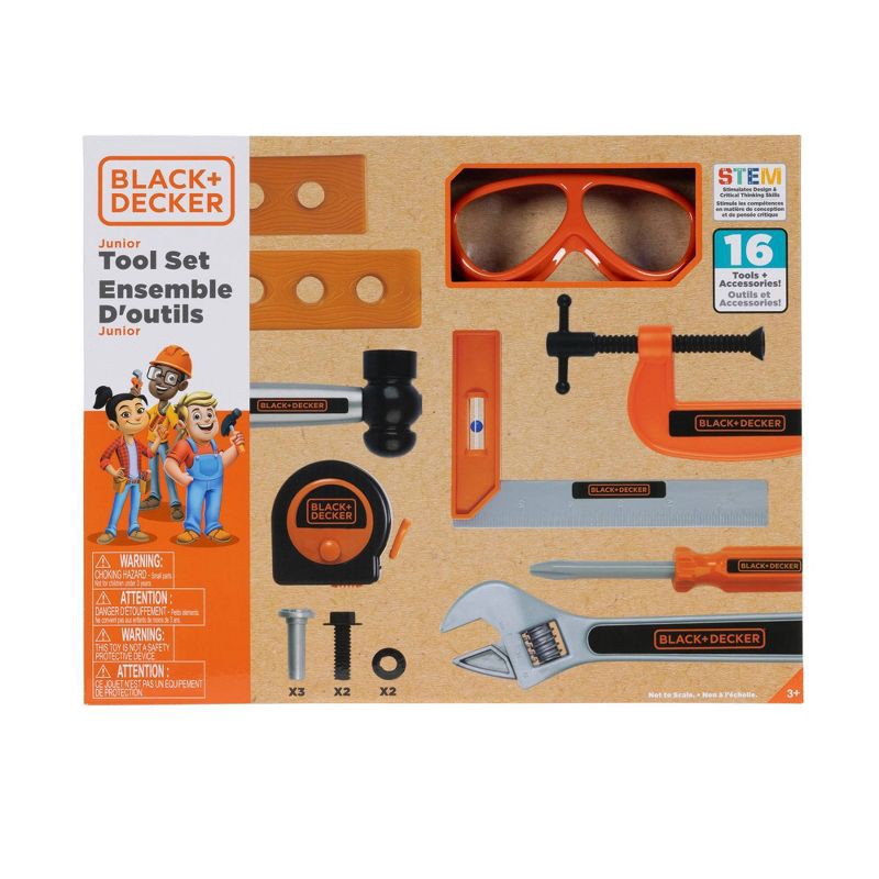 slide 2 of 3, BLACK+DECKER BLACK + DECKER 16pc Tool Set for Kids with Realistic Features includes Goggles, 16 ct