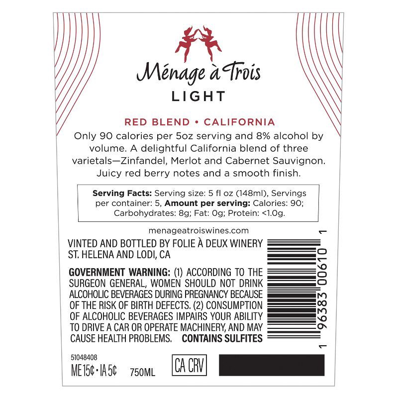slide 4 of 7, Menage a Trois Light Red Blend - 750ml Bottle, 750 ml