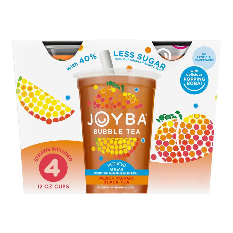 slide 1 of 6, JOYBA Peach Mango Reduced Sugar Bubble Tea - 4pk/12 fl oz Cups, 4 ct; 12 fl oz