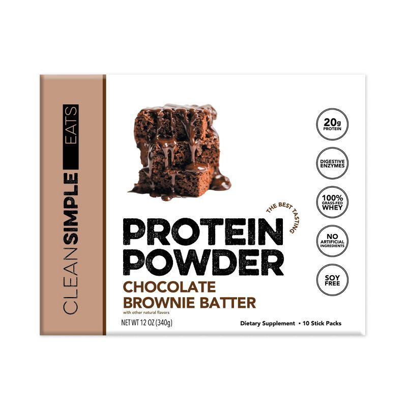 slide 2 of 9, Clean Simple Eats Protein Powder Sticks - Chocolate Brownie Batter - Whey Protein Isolate - 12oz/10ct, 10 ct; 12 oz