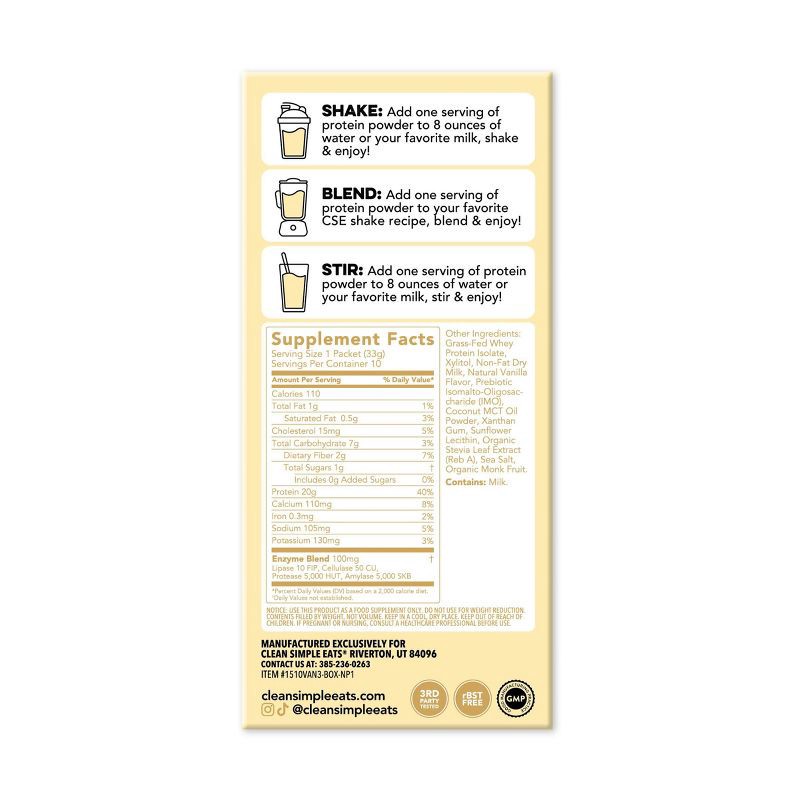 slide 9 of 9, Clean Simple Eats Protein Powder Sticks - Simply Vanilla - Whey Protein Isolate - 11.6oz/10ct, 10 ct; 11.6 oz