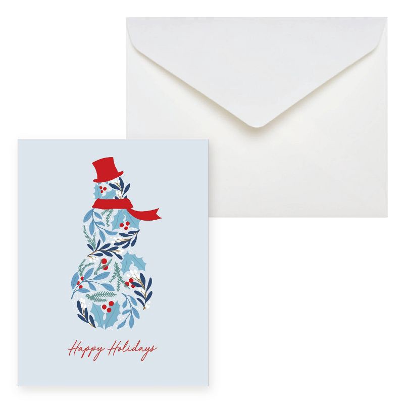 slide 3 of 3, Green Inspired 10ct Holly Snowman Christmas Single-Design Boxed Card Pack White, 10 ct