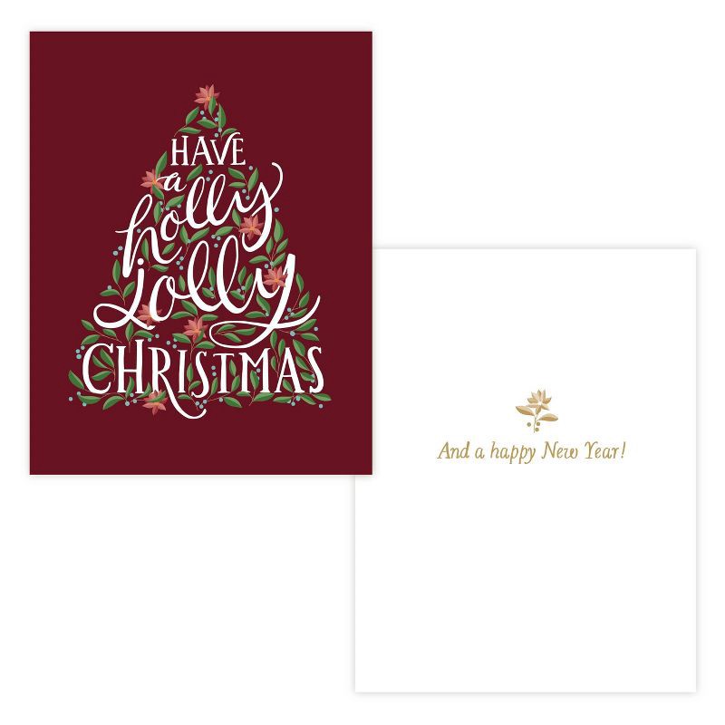 slide 2 of 3, Green Inspired 10ct 'Have a Holly Jolly Christmas' Tree Single-Design Boxed Card Pack Dark Red, 10 ct