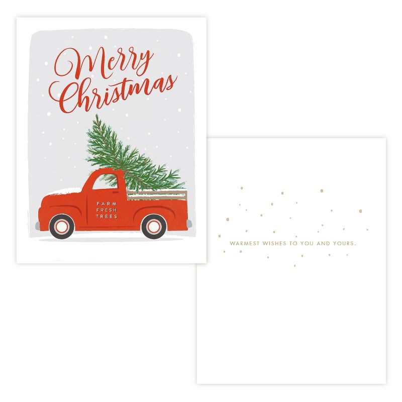 slide 2 of 3, Green Inspired 10ct 'Merry Christmas' Vintage Truck with Tree Single-Design Boxed Card Pack White, 10 ct