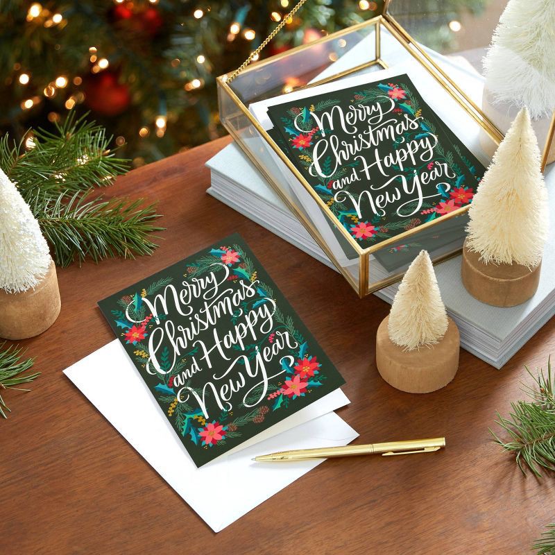 slide 2 of 8, Hallmark 10ct 'Merry Christmas and Happy New Year' Single-Design Boxed Card Pack, 10 ct