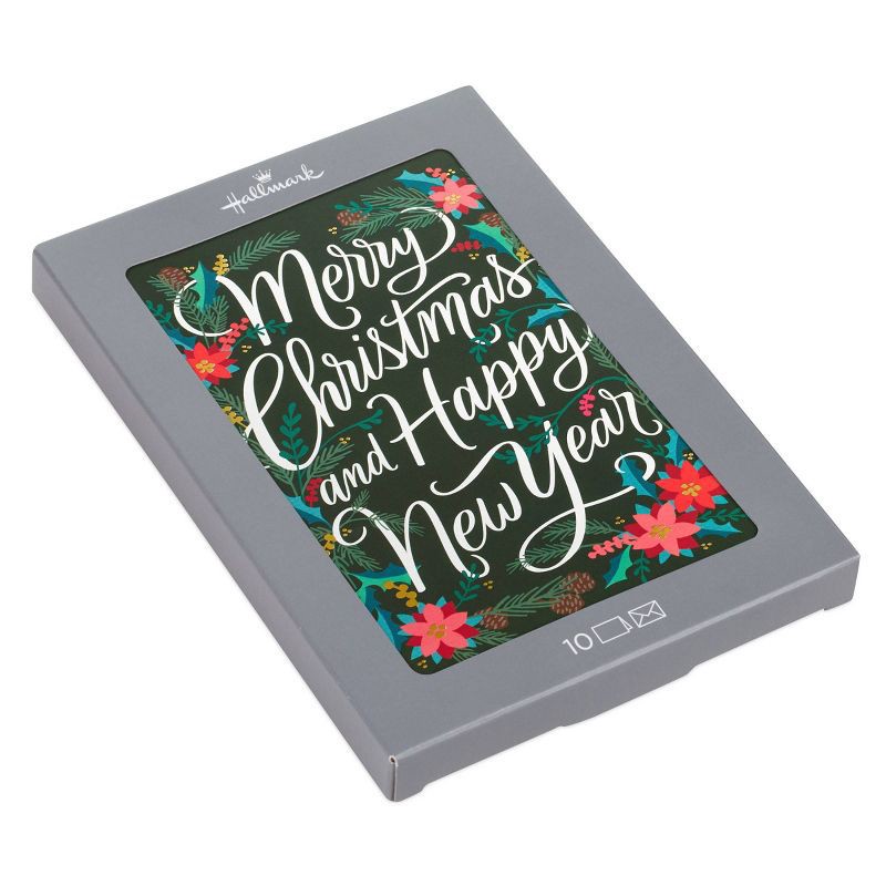 slide 3 of 8, Hallmark 10ct 'Merry Christmas and Happy New Year' Single-Design Boxed Card Pack, 10 ct