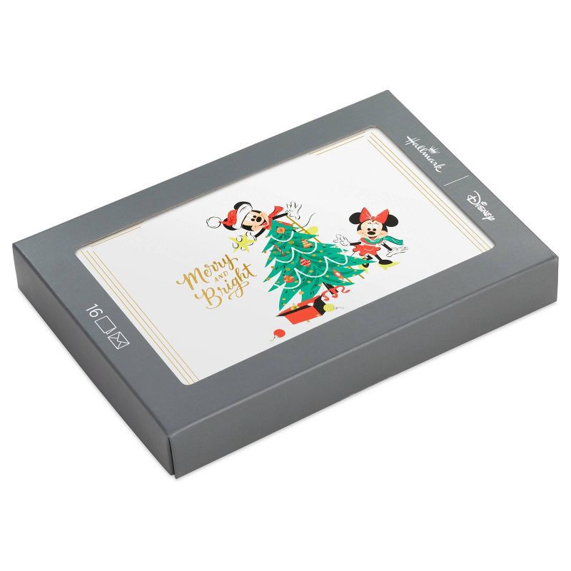 slide 3 of 8, Hallmark 10ct Disney Mickey Mouse & Friends Mickey Mouse and Minnie Mouse 'Merry and Bright' Christmas Single-Design Boxed Card Pack, 10 ct