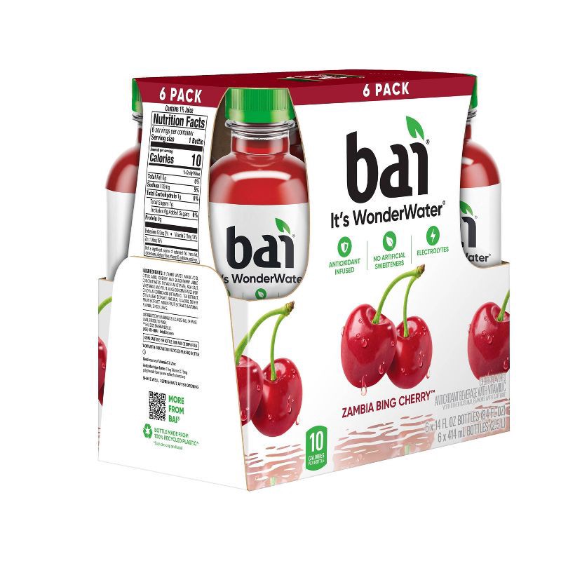 slide 8 of 10, Bai Zambia Bing Cherry Antioxidant Water - 6pk/14 fl oz Bottles, 6 ct, 14 fl oz