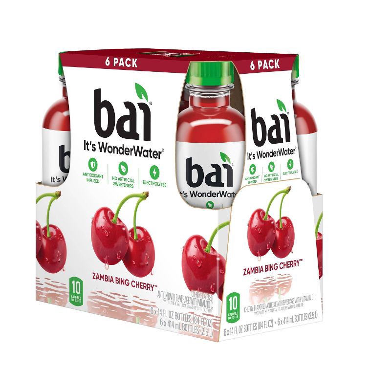 slide 9 of 10, Bai Zambia Bing Cherry Antioxidant Water - 6pk/14 fl oz Bottles, 6 ct, 14 fl oz