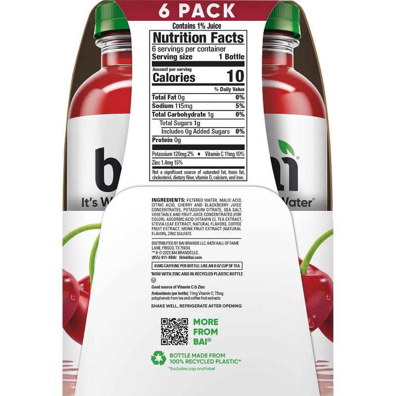 slide 10 of 10, Bai Zambia Bing Cherry Antioxidant Water - 6pk/14 fl oz Bottles, 6 ct, 14 fl oz