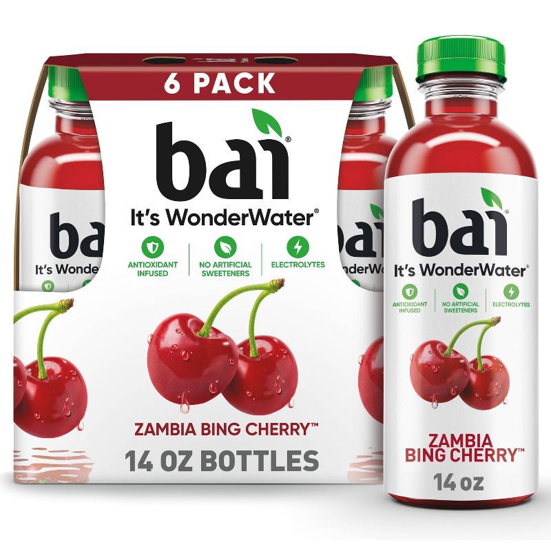 slide 1 of 10, Bai Zambia Bing Cherry Antioxidant Water - 6pk/14 fl oz Bottles, 6 ct, 14 fl oz