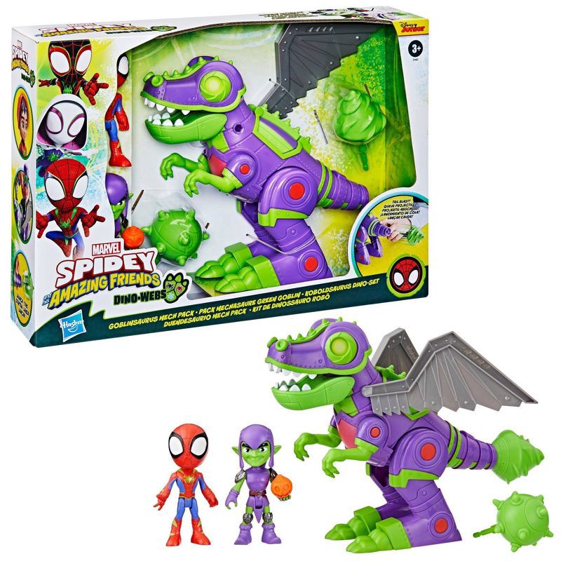 slide 3 of 8, Marvel Spidey and His Amazing Friends Dino-Webs Goblinsaurus Mech Pack, Christmas Gifts for Kids (Target Exclusive), 1 ct
