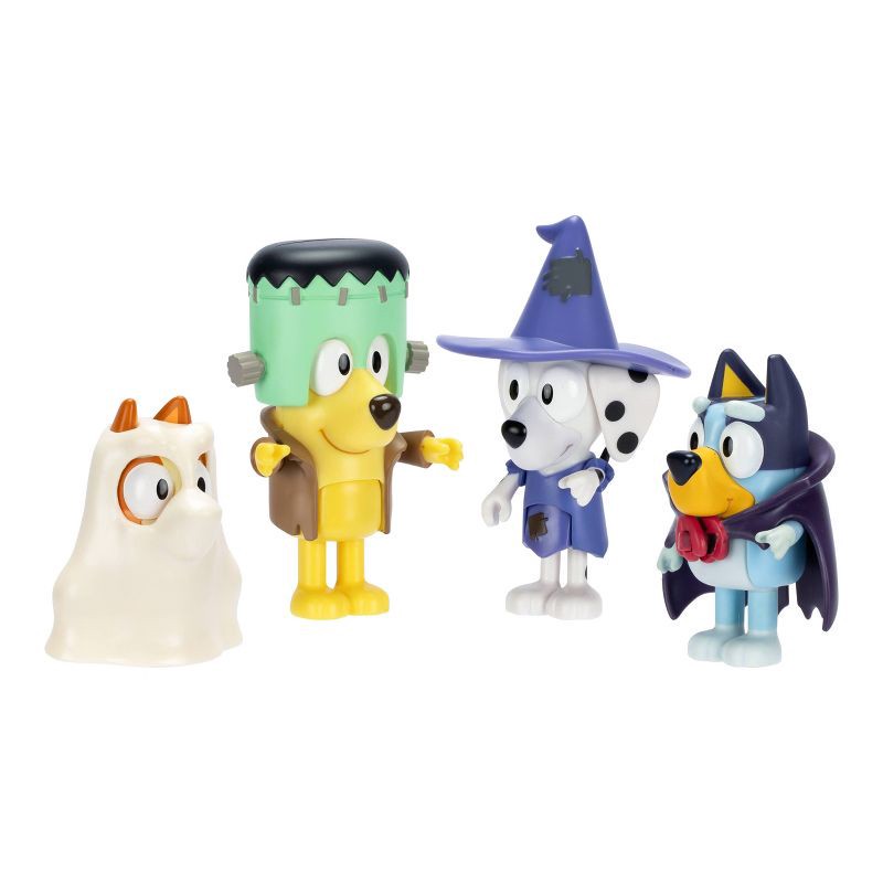 slide 2 of 8, Bluey Costume Party Figures 4pk: Articulated Plastic Mini Figurines & Bluey Toys Collection, 4 ct