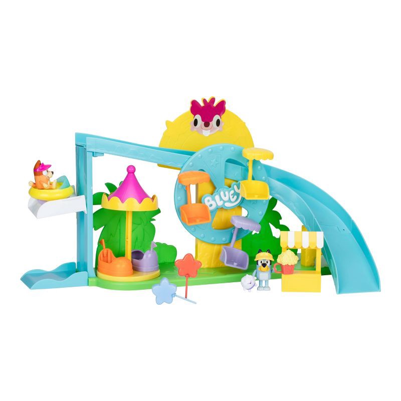 slide 2 of 9, Bluey Amusement Park Playset (Target Exclusive): Plastic Doll Playset for Ages 3+, Includes 9 Pieces, No Tools Needed for Assembly, 9 ct