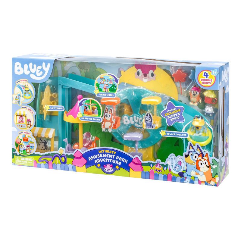 slide 7 of 9, Bluey Amusement Park Playset (Target Exclusive): Plastic Doll Playset for Ages 3+, Includes 9 Pieces, No Tools Needed for Assembly, 9 ct