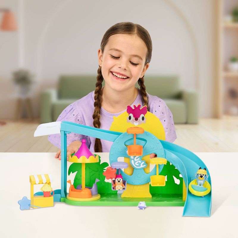 slide 8 of 9, Bluey Amusement Park Playset (Target Exclusive): Plastic Doll Playset for Ages 3+, Includes 9 Pieces, No Tools Needed for Assembly, 9 ct
