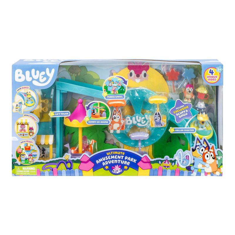slide 1 of 9, Bluey Amusement Park Playset (Target Exclusive): Plastic Doll Playset for Ages 3+, Includes 9 Pieces, No Tools Needed for Assembly, 9 ct