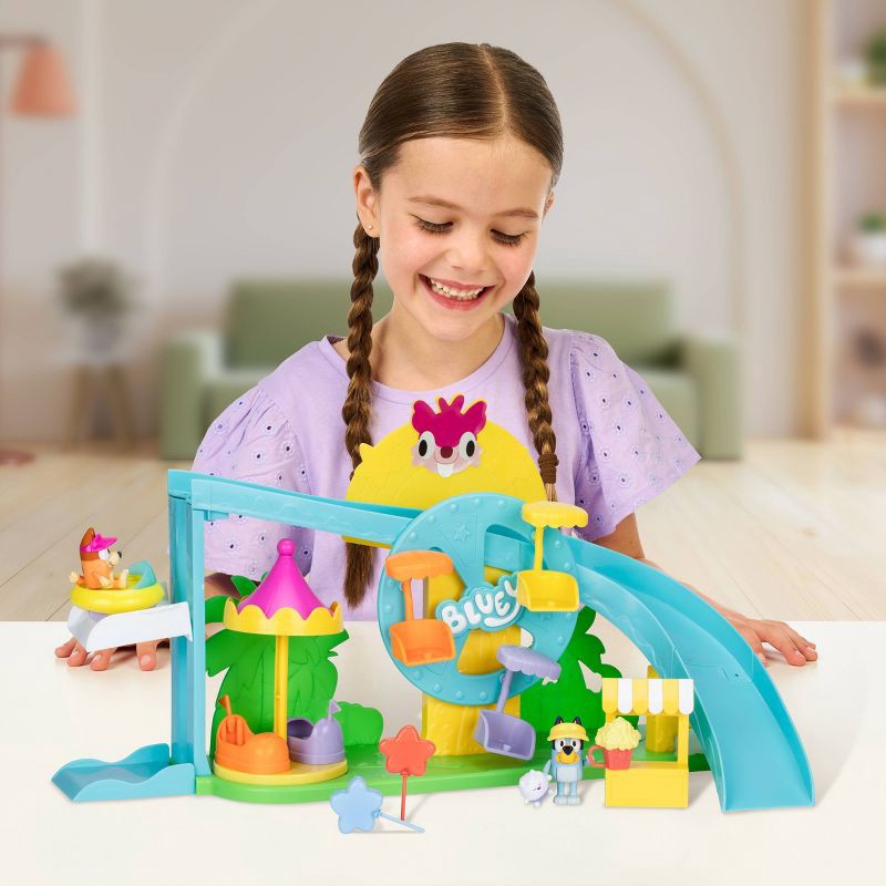 slide 9 of 9, Bluey Amusement Park Playset (Target Exclusive): Plastic Doll Playset for Ages 3+, Includes 9 Pieces, No Tools Needed for Assembly, 9 ct