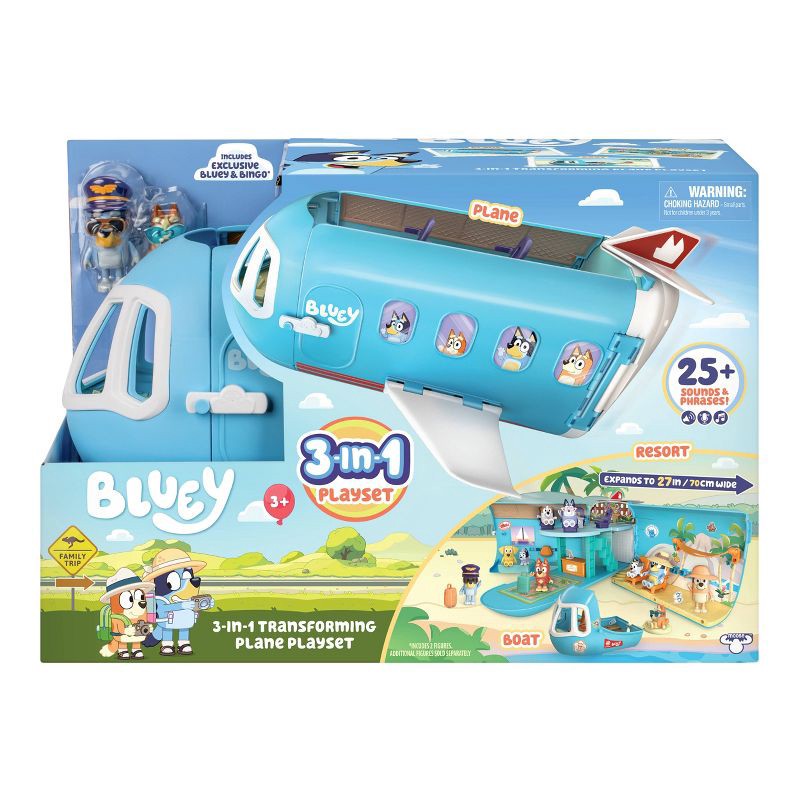 slide 1 of 16, Bluey 3-in-1 Airplane Playset: Sound Effects & Multiple Activities, Includes Figures, Educational Creative Thinking, 1 ct