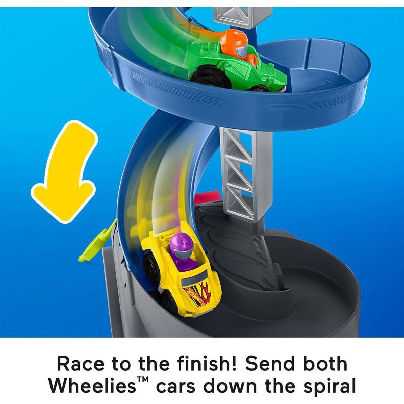 slide 3 of 7, Fisher-Price Little People Hot Wheels Spiral Stunt Speedway Toddler Race Track Playset 2 Toy Cars, 1 ct