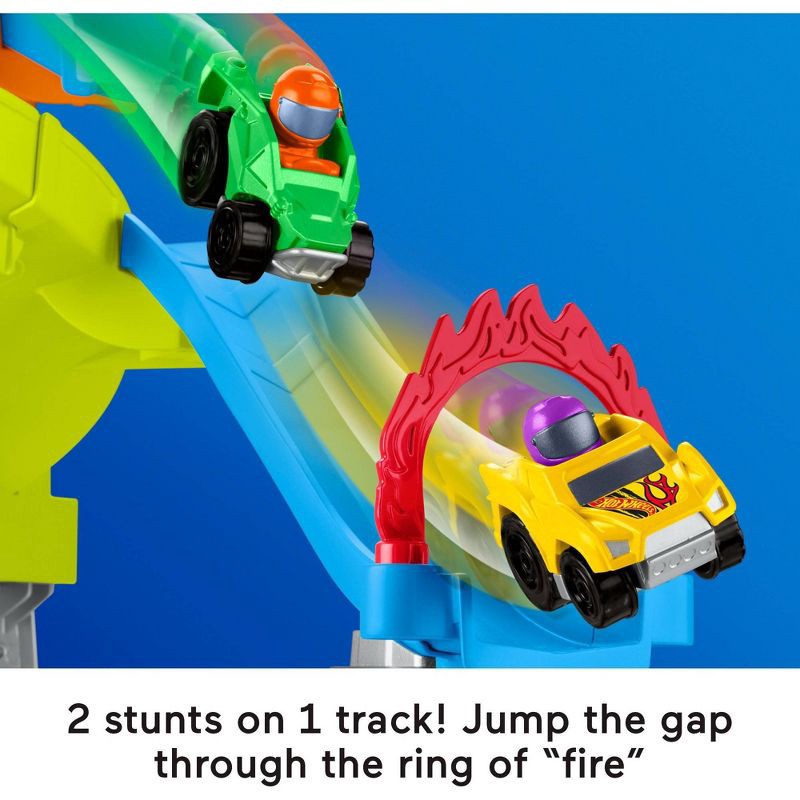 slide 4 of 7, Fisher-Price Little People Hot Wheels Spiral Stunt Speedway Toddler Race Track Playset 2 Toy Cars, 1 ct