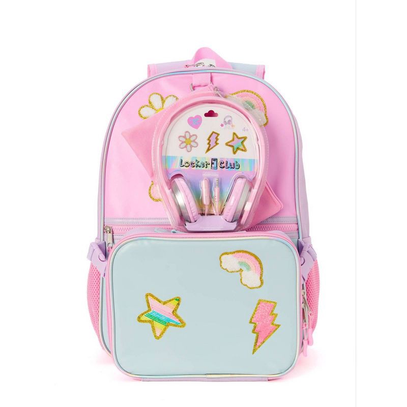 slide 6 of 9, Locker Club Kids' 17" Backpack with Headphone Set - Terry Patches, 1 ct