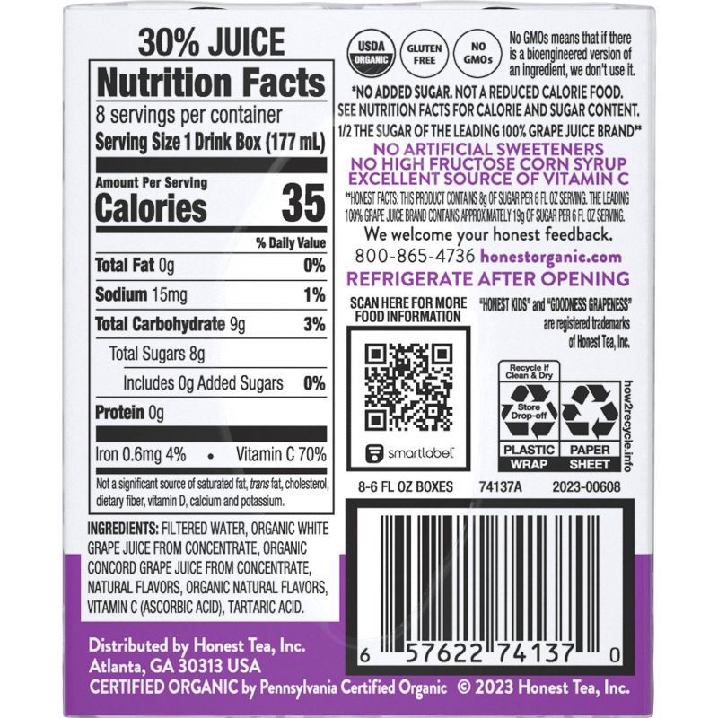 slide 7 of 9, Honest Kids Goodness Grapeness Organic Juice Drink - 8pk/6 fl oz Boxes, 8 ct; 6 fl oz