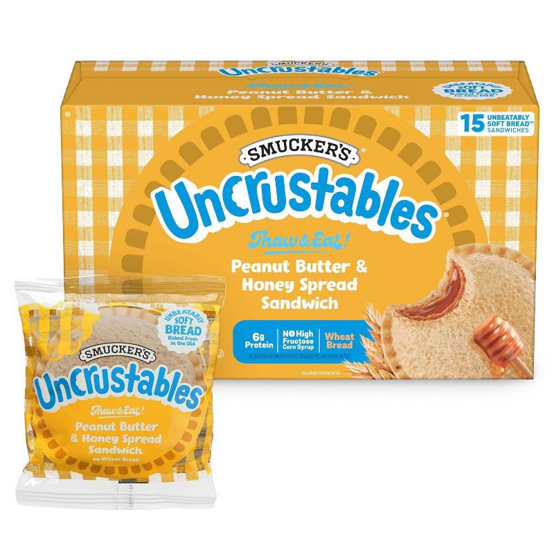slide 2 of 9, Smucker's Uncrustables Frozen Peanut Butter & Honey Spread Sandwich - 30oz/15ct, 30 oz, 15 ct