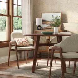 Ingleside Open Back Upholstered Wood Frame Dining Chair Linen - Threshold™: Rubberwood Armrest, No Assembly Required