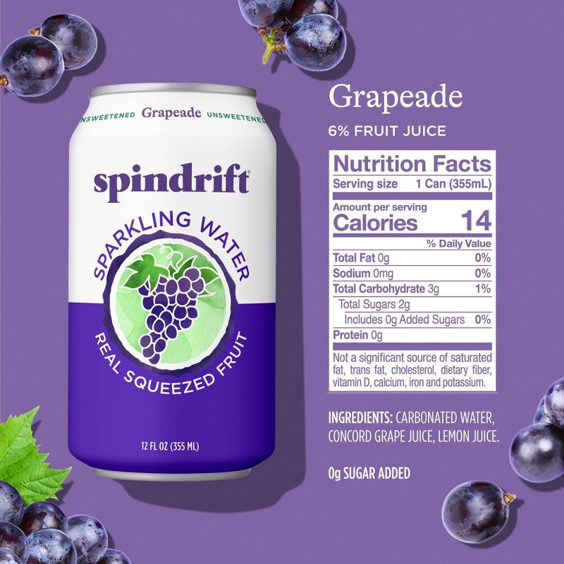 slide 2 of 6, Spindrift Grapeade Sparkling Water - 8pk/12 fl oz Cans, 8 ct; 12 fl oz