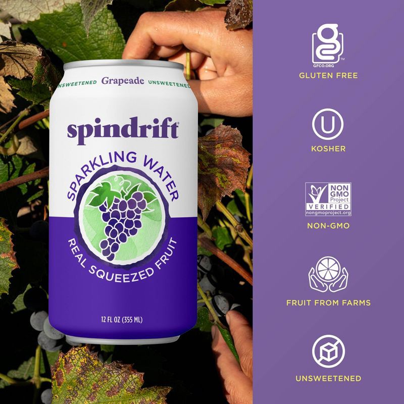 slide 3 of 6, Spindrift Grapeade Sparkling Water - 8pk/12 fl oz Cans, 8 ct; 12 fl oz