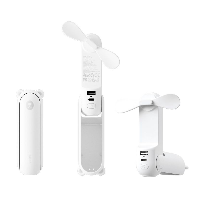 slide 2 of 5, JISULIFE Handheld Mini Fan, 3-in-1 Hand Fan and Portable USB Rechargeable Pocket Fan - White: Personal Handheld Fan, Battery Operated, 3 Speeds, 1 ct