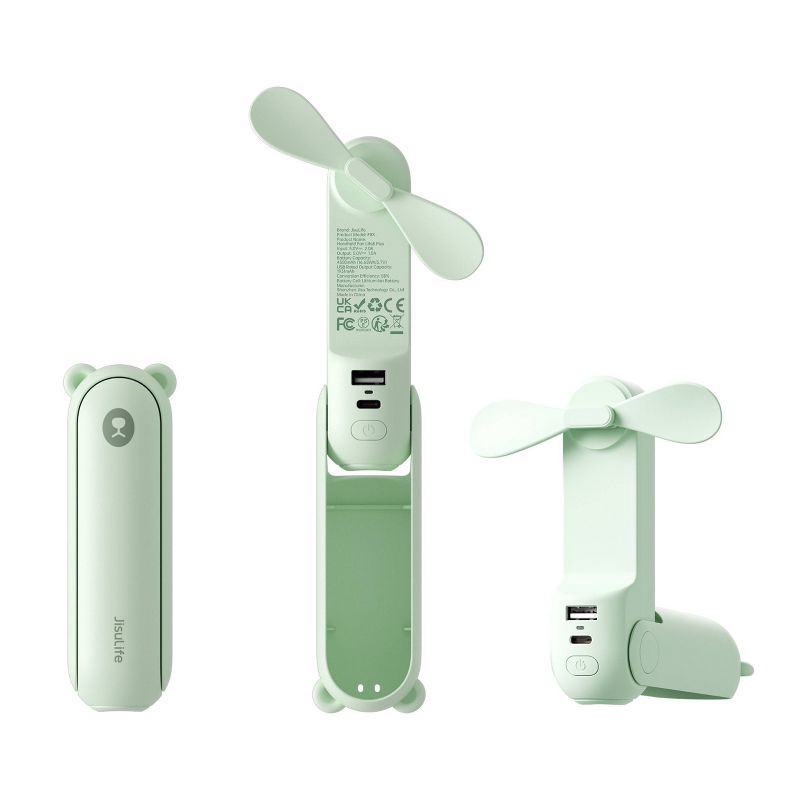 slide 2 of 5, JISULIFE Handheld Mini Fan, 3-in-1 Hand Fan and Portable USB Rechargeable Pocket Fan - Green: Personal Handheld Fan, Battery Operated, 3 Speeds, 1 ct