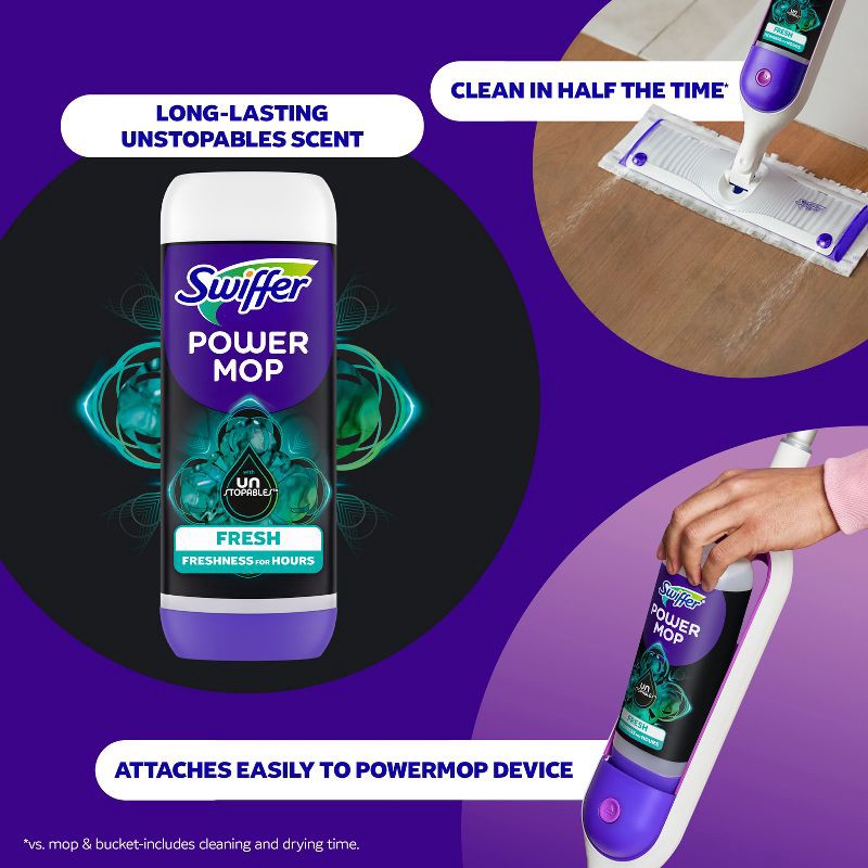 slide 2 of 10, Swiffer Unstopables Fresh PowerMop Floor Cleaner Refill - 2ct/50.7 fl oz, 2 ct, 50.7 fl oz