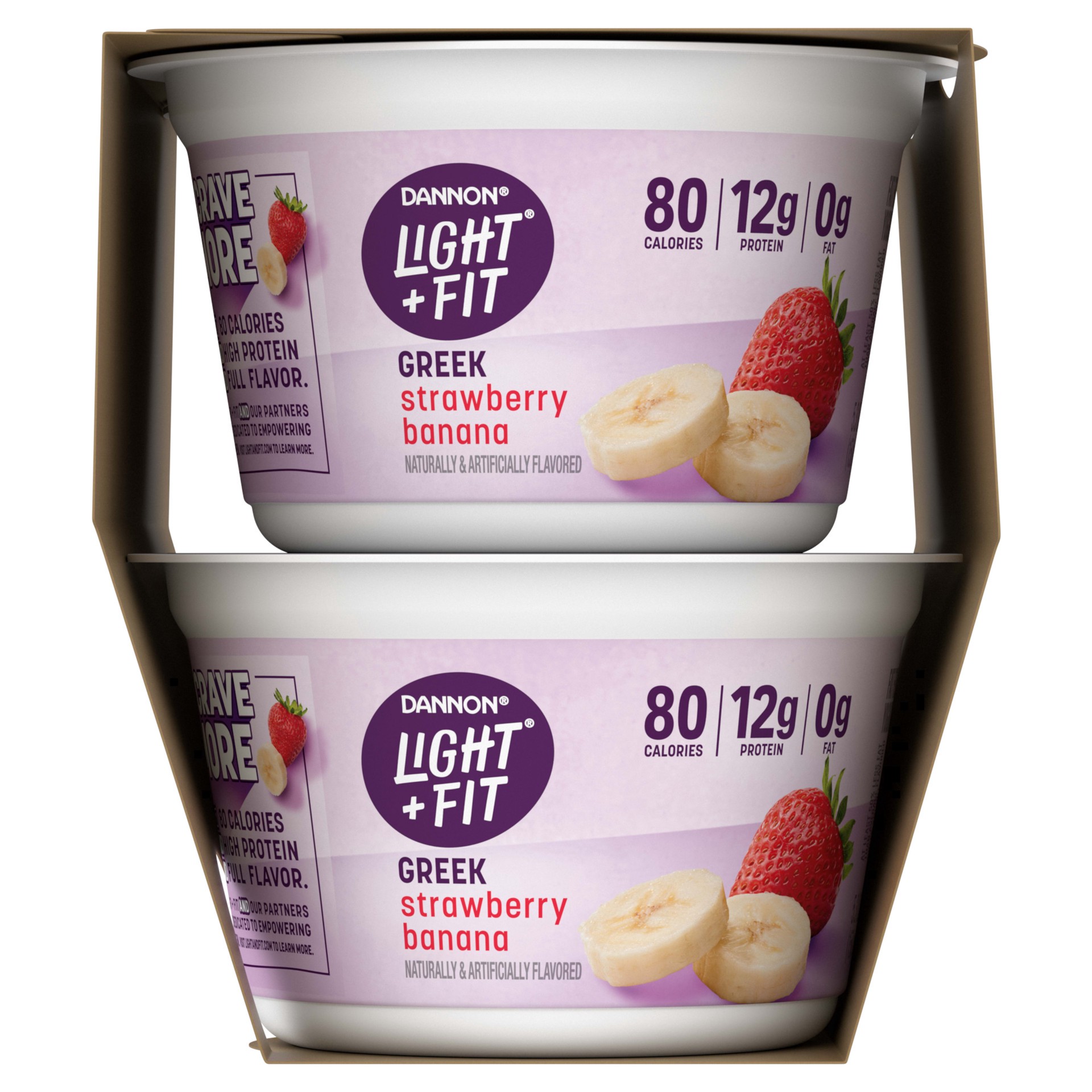 slide 3 of 5, Light + Fit Dannon Light + Fit Strawberry Banana Greek Fat Free Yogurt, Creamy and Delicious Gluten Free Yogurt, 4 Ct, 5.3 OZ Yogurt Cups (Packaging May Vary), 5.3 oz