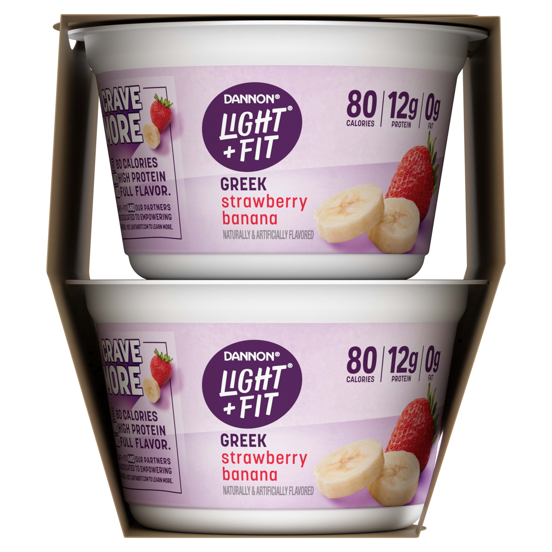 slide 5 of 5, Light + Fit Dannon Light + Fit Strawberry Banana Greek Fat Free Yogurt, Creamy and Delicious Gluten Free Yogurt, 4 Ct, 5.3 OZ Yogurt Cups (Packaging May Vary), 5.3 oz