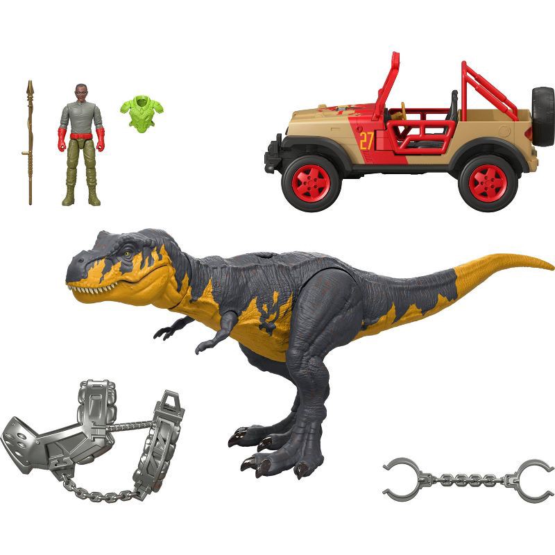 slide 6 of 6, Mattel Jurassic World Tyrannosaurus Rex Off-Road Tracker Pack: Action Figure Playset, Ages 4+, 11 Pieces, 11 ct