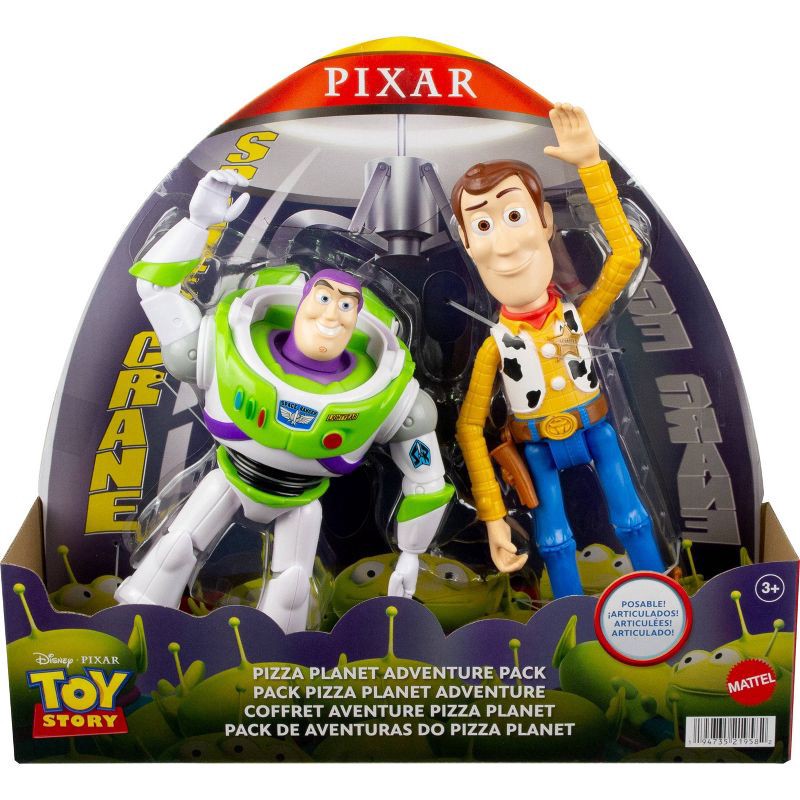 slide 2 of 5, Pixar Toy Story Buzz and Woody 7" Pizza Planet Adventure Figure Set - 2pk, 2 ct
