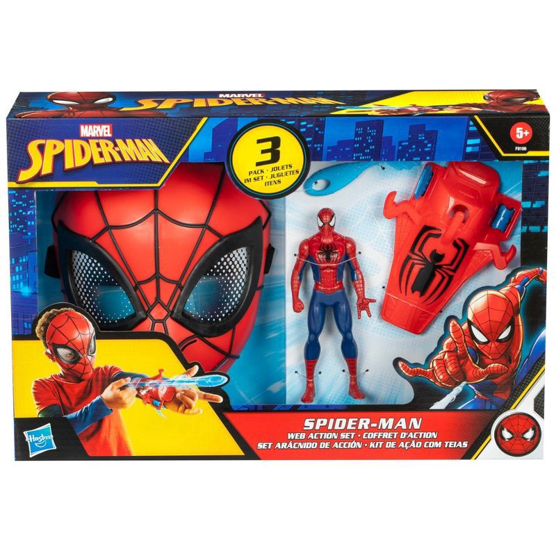 slide 2 of 5, Hasbro Spider-Man Web Action 6" Action Figure, Mask, and Web Slinger - 3pk, Halloween Costume, 3 ct