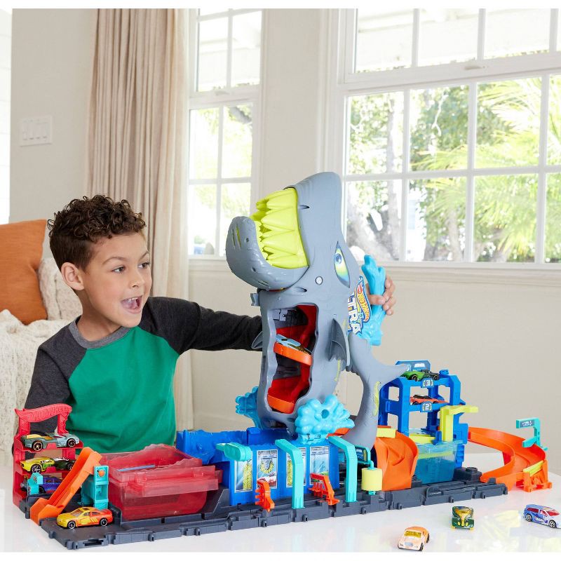 slide 2 of 9, Hot Wheels Ultra Shark Car Wash Playset: Plastic Toy Vehicle Set, 1:64 Scale, Includes Car, 55 Pieces, Ages 3+, 55 ct