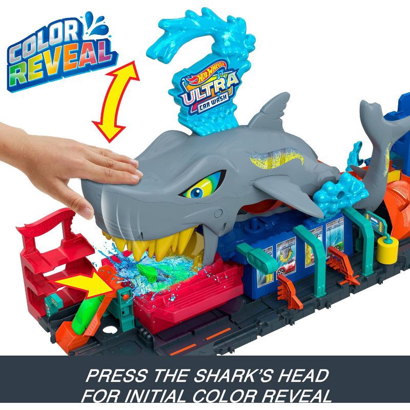 slide 3 of 9, Hot Wheels Ultra Shark Car Wash Playset: Plastic Toy Vehicle Set, 1:64 Scale, Includes Car, 55 Pieces, Ages 3+, 55 ct