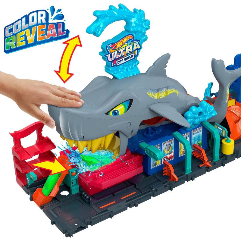 slide 7 of 9, Hot Wheels Ultra Shark Car Wash Playset: Plastic Toy Vehicle Set, 1:64 Scale, Includes Car, 55 Pieces, Ages 3+, 55 ct