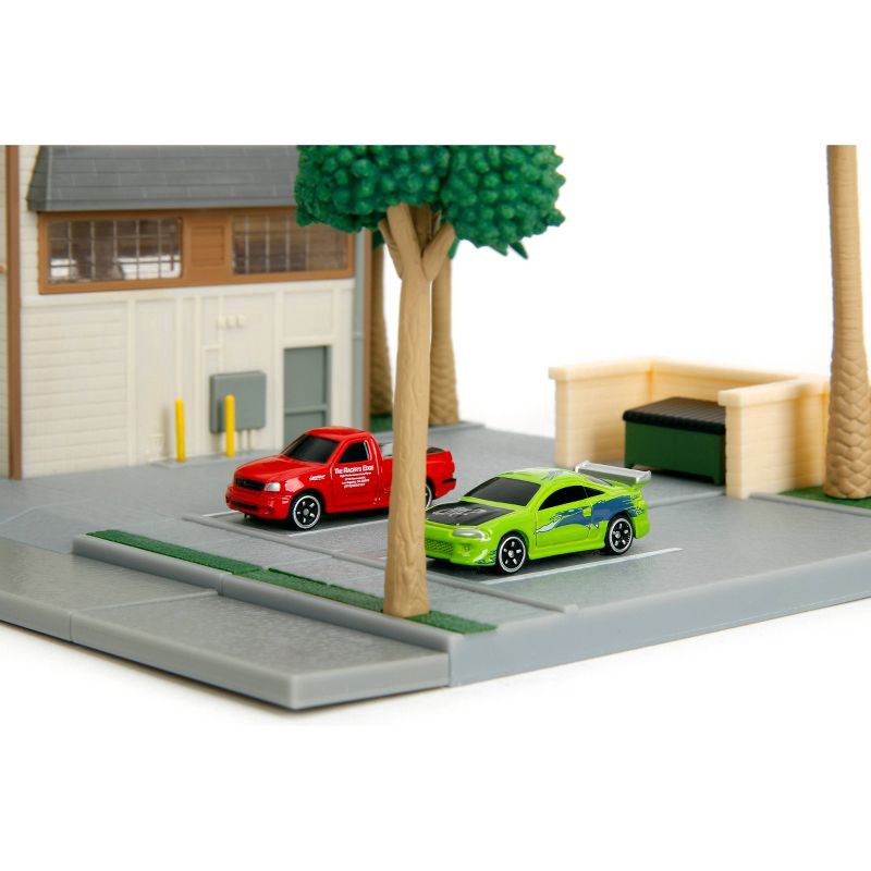 slide 6 of 14, Universal Fast and Furious Hollywood Rides Nanoscene - Toretto's Market & Cafe Vehicle Playset: Toy Vehicle Set with 2 Cars, Plastic, 1 ct