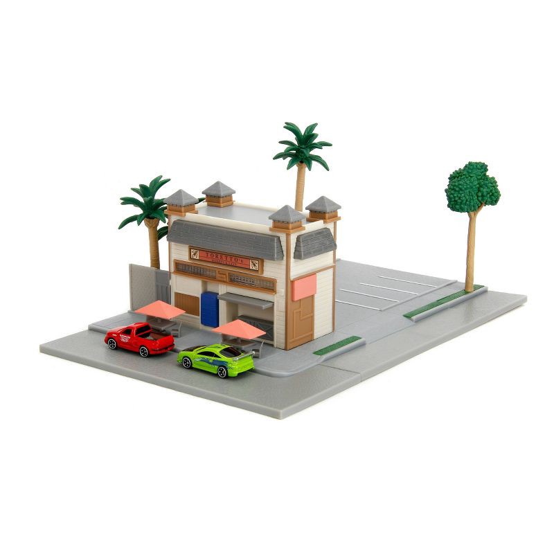 slide 8 of 14, Universal Fast and Furious Hollywood Rides Nanoscene - Toretto's Market & Cafe Vehicle Playset: Toy Vehicle Set with 2 Cars, Plastic, 1 ct