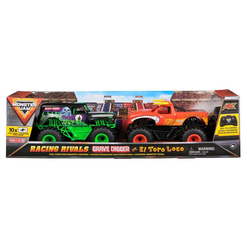 slide 1 of 9, Monster Jam Official Grave Digger vs El Toro Loco Racing Rivals Remote Control Monster Trucks - 1:24 scale - 2 pk, 2 ct