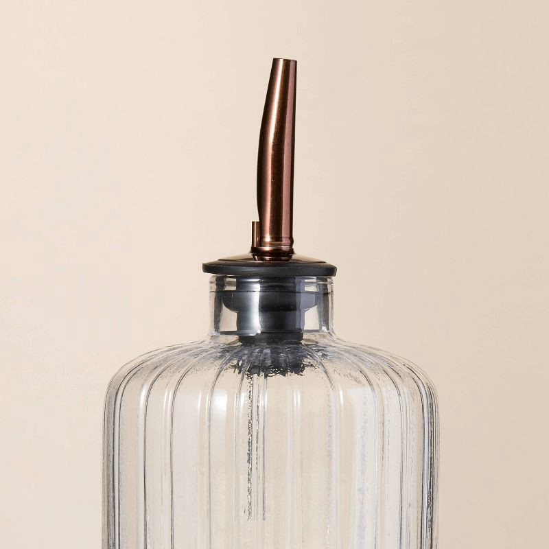 slide 3 of 3, Hearth & Hand with Magnolia Oil & Vinegar Ribbed Glass Bottle Set with Wood Base - Hearth & Hand™ with Magnolia, 1 ct