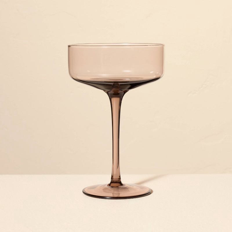 slide 1 of 3, Hearth & Hand with Magnolia 9.8oz Tinted Glass Coupe Drinkware Light Brown - Hearth & Hand™ with Magnolia: Farmhouse Cocktail Glassware, 9.8 oz