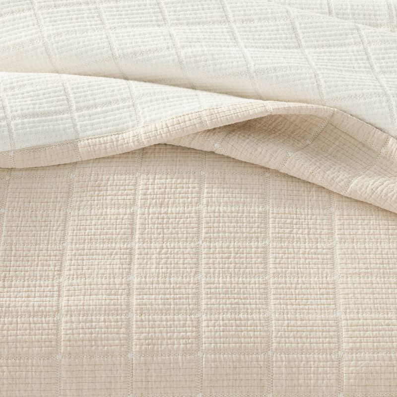 slide 4 of 4, Hearth & Hand with Magnolia Full/Queen Textured Grid Coverlet Beige - Hearth & Hand™ with Magnolia: Farmhouse Jacquard Bedding, OEKO-TEX Certified, 1 ct